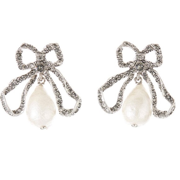 OSCAR DE LA RENTA Bow & Imitation Pearl Drop Earring - Picture 2 of 7